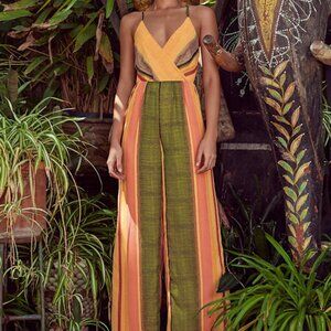 Lulus Beach Club Golden Yellow Striped Wide-leg Jumpsuit - Size S